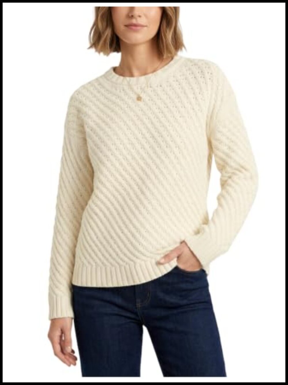 Chunky Waffle Knit Crewneck Pullover Sweater Long Sleeve